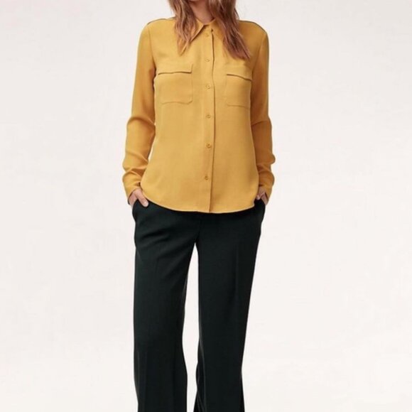 ARITZIA BABATON Harrison Acacia Yellow Button-Down Matte-Satin Shirt Sz M Office - Picture 1 of 8